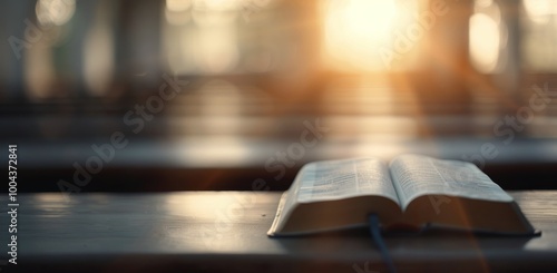 Open Bible on Wooden Bench