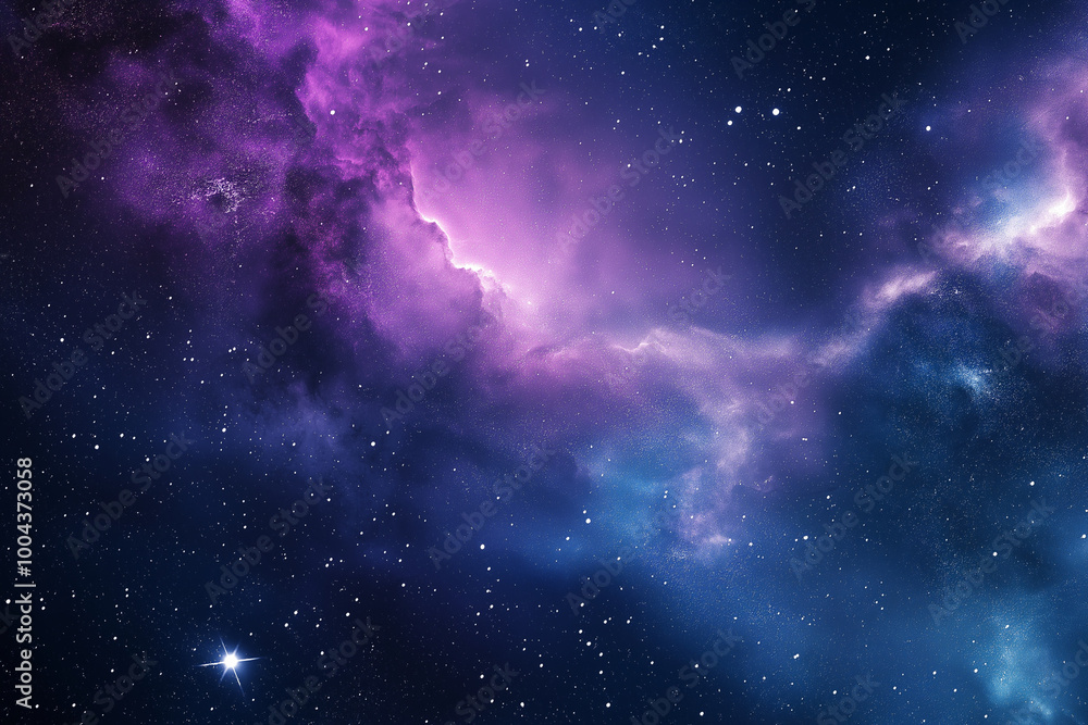 Fototapeta premium Watercolor Galaxy – a starry sky with watercolor shades of deep purple, blue, and white stars