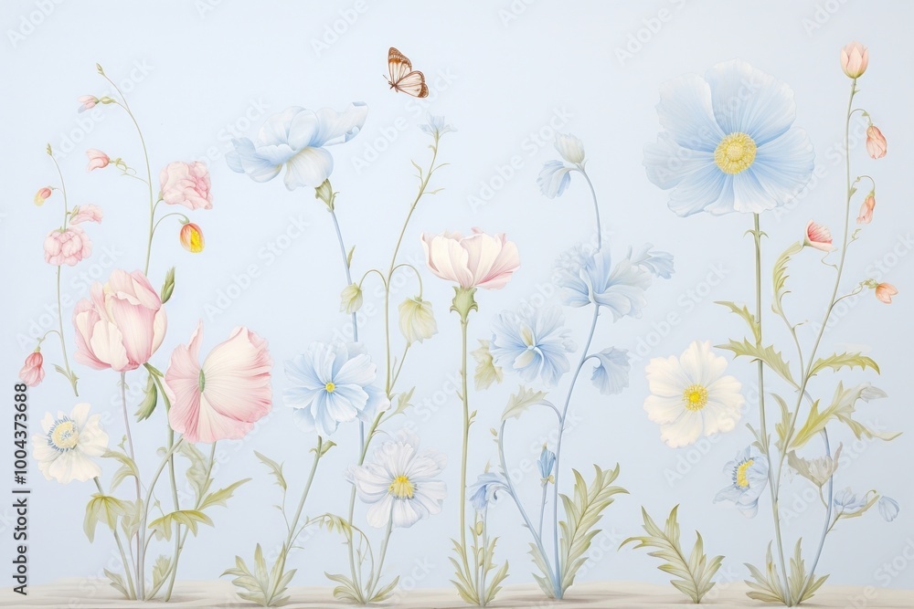 Painting of blue flowers border pattern plant petal. Painting of blue flowers border pattern plant petal.