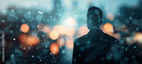 Man Silhouetted Against City Lights