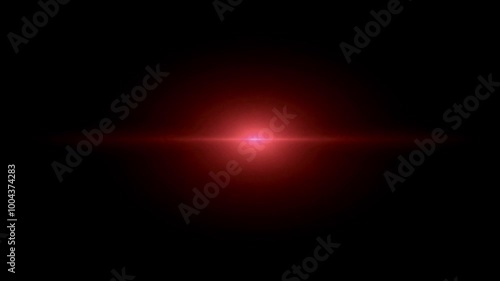 Realistic red light lens flare on black background.