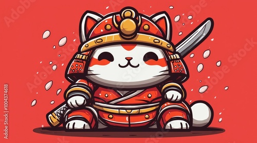 Cute Samurai Cat Illustration