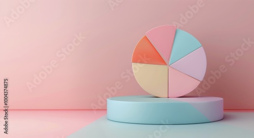 3D Pink Pie Chart on a Round Platform in a Minimalist Pink Setting