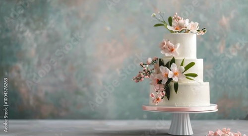 White Wedding Cake With Pink Flowers