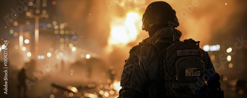 Soldier In Urban Firefight At Night