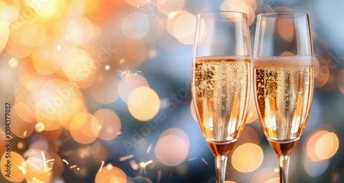 Celebration With Champagne Glasses Against a Softly Lit Background at Sunset
