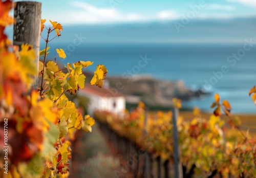 Scenic Coastal Pathway With Vines at Sunset in Autumn