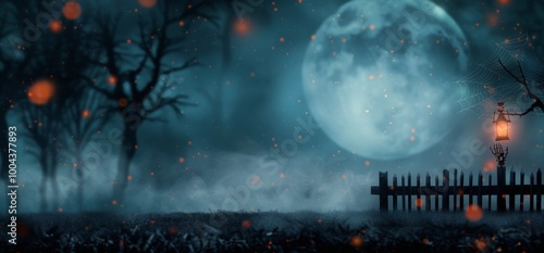 Foggy Graveyard Under Full Moon