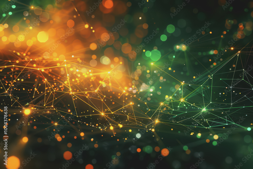 Fototapeta premium Orange and Lime green glowing abstract geometric lines.