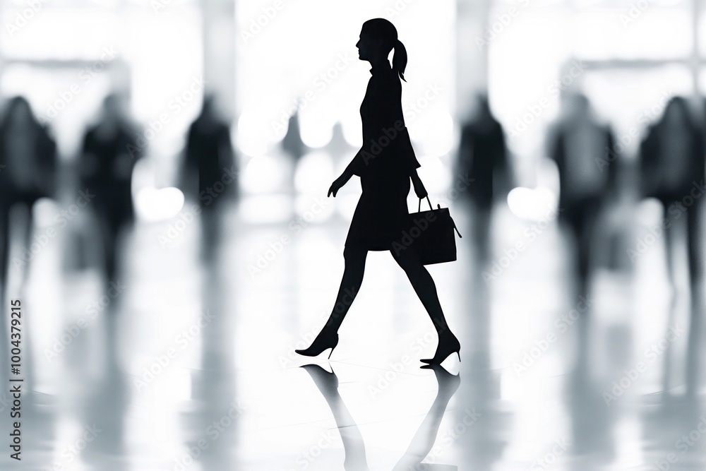 Fototapeta premium Silhouette Black and white isolate business woman walking footwear motion adult.