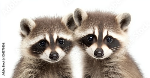 Two raccoons with striking masks exploring together in a natural setting