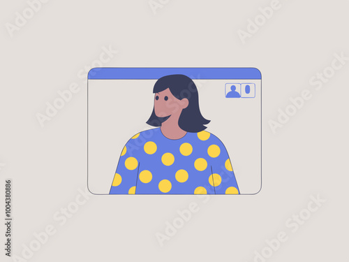 Woman in polka dot shirt on video call illustration