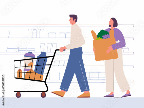 Couple shopping in a supermarket illustration