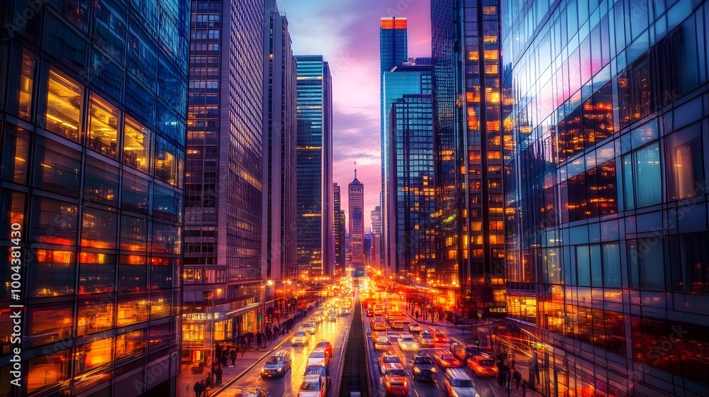 Dazzling Cityscape Illuminated Skyscrapers Vibrant Neon lit Streets Bustling Traffic Reflective Glass Facades and a Captivating Architectural Fusion of Modern and Historic Buildings Dazzling Cityscape Illuminated Skyscrapers Vibrant Neon lit Streets Bustling Traffic Reflective Glass Facades and a Captivating Architectural Fusion of Modern and Historic Buildings