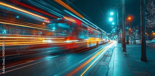 High-Speed Light Trails in the City at Night, AI generated illustration