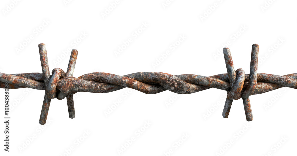 Rusty Barbed Wire on Transparent Background with Weathered Textures