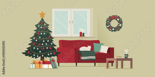 Living room interior with Christmas decorations