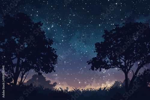 Silhouetted Trees Under a Starry Night Sky