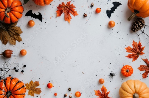 Autumn Leaves and Pumpkin Arrangement on White Surface During Fall Season