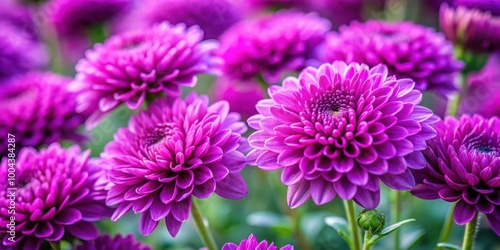 Close up shot of vibrant purple chrysanthemums blooming in a garden for floral background