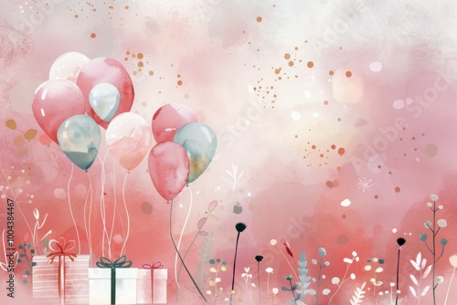 Watercolor Balloons and Gift