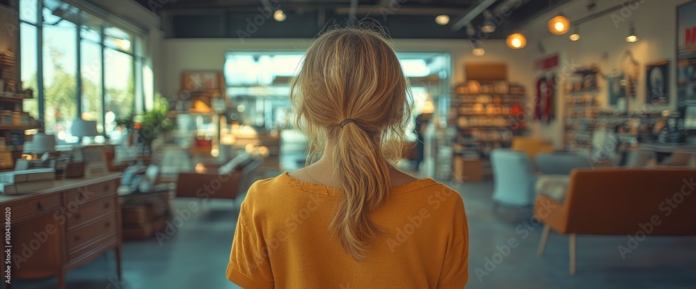 Fototapeta premium Blonde Woman Shopping in a Boutique Store