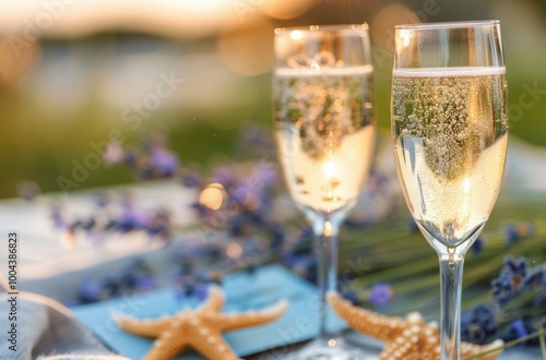 Two Champagne Flutes on Table