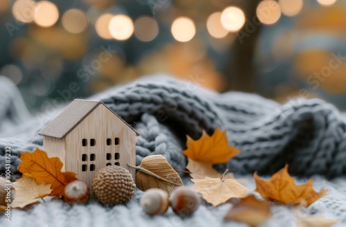 Cozy Autumn Decor Featuring Miniature House and Natural Elements