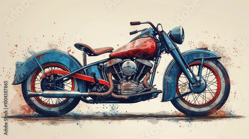 An illustration of an old motorcycle. Original vector illustration in vintage style.