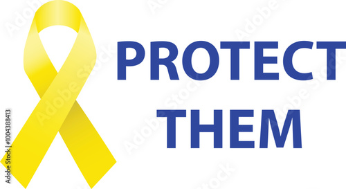 PROTECT THEM text with Yellow Ribbon awareness a symbol for the fight to return hostages held by Hamas in Gaza