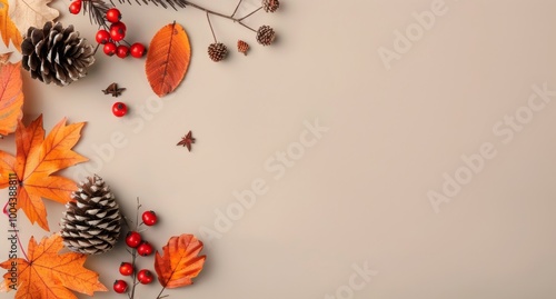 Autumnal Decorations on Beige Background