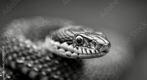 Close-Up of a Vivid Snake in Black and White Details
