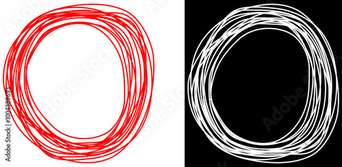 Hand drawn red and white circle on an isolated background.