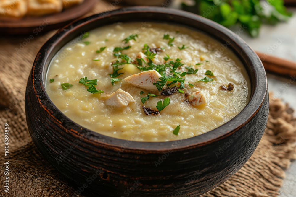 Traditional Kuwaiti Jireesh: Creamy Wheat Porridge with Chicken and Spices Traditional Kuwaiti Jireesh: Creamy Wheat Porridge with Chicken and Spices