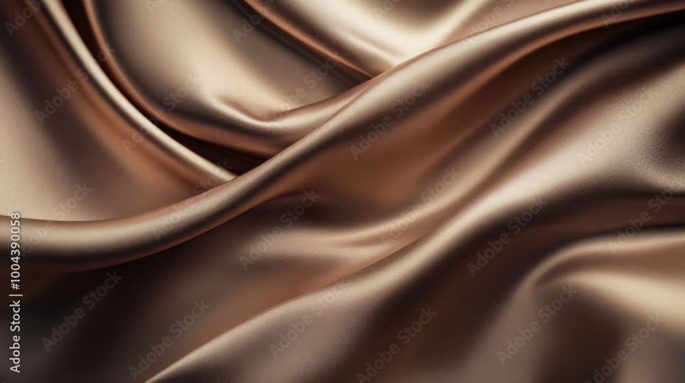 Fototapeta premium Soft satin fabric display with warm shades of brown draped elegantly on a surface in a decorative arrangement