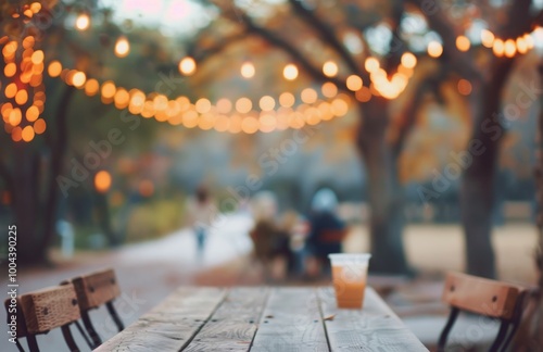 Evening Gathering at a Park With String Lights and Refreshments