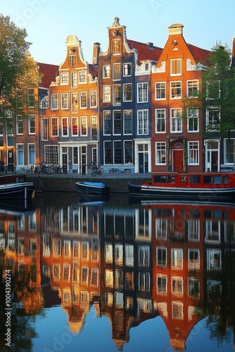 Snow-covered canal boat gliding through Amsterdam during winter sunlight