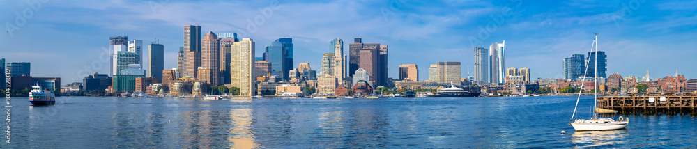 Boston skyline panoramic view from bay, Massachusetts Boston skyline panoramic view from bay, Massachusetts