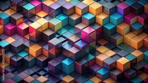 Abstract geometric cubic background with dark and colorful isometric render for design projects