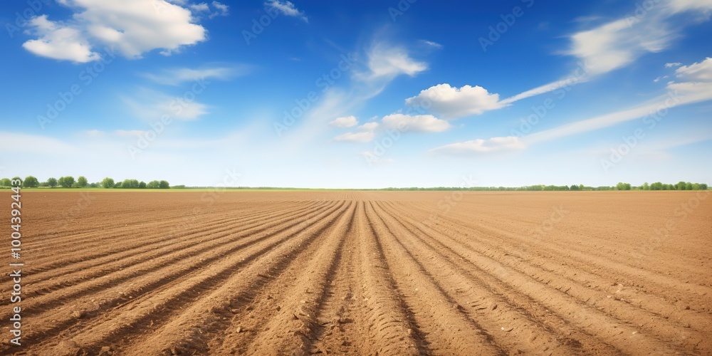 A large field of dirt with a blue sky in the background A large field of dirt with a blue sky in the background