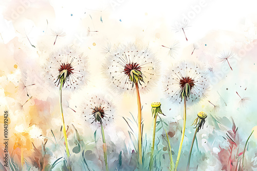 illustration watercolor dandelions art clipart