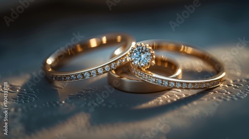 Elegant Black And Silver Wedding Ring Surrounded By Decorative Petals And Dia...