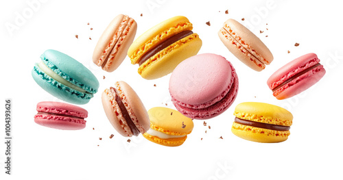 Wallpaper Mural Colorful Delightful Macarons Floating in Air with Transparent Background Torontodigital.ca