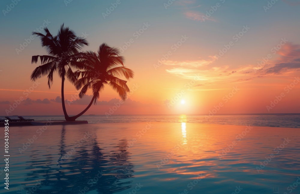 Palm Trees at Sunset Over Ocean Palm Trees at Sunset Over Ocean