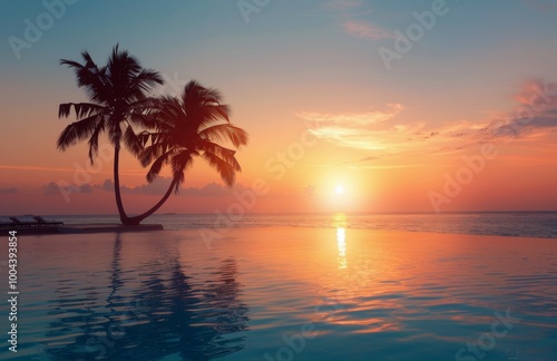 Palm Trees at Sunset Over Ocean