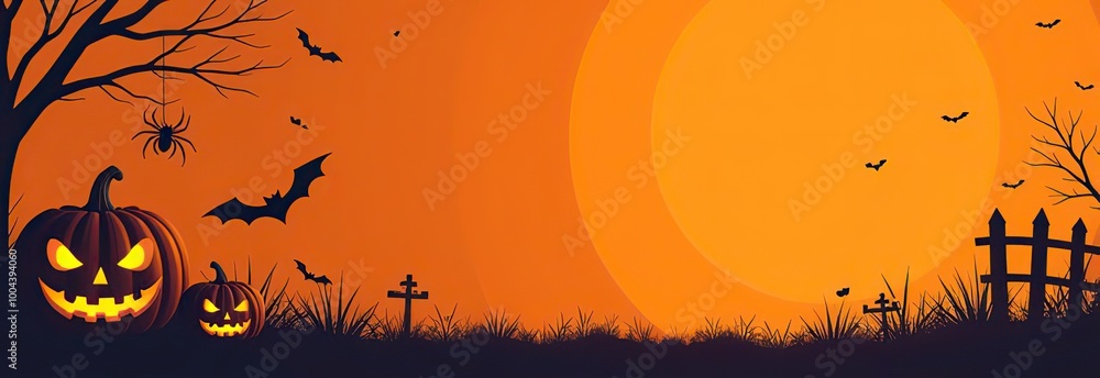 orange halloween banner with pumpkin spider and bats orange halloween banner with pumpkin spider and bats