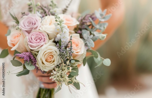 Bridal Bouquet With Peach and Lavender Roses