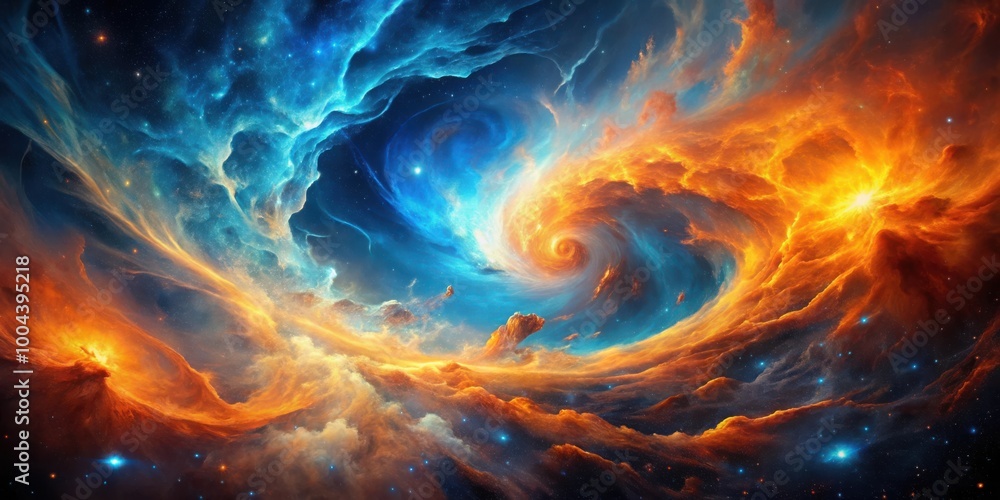 Vibrant blue and orange abstract nebula swirling in cosmic space background Vibrant blue and orange abstract nebula swirling in cosmic space background