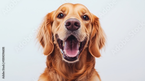 Portrait of a happy smiling Irish Setter dog on a white background