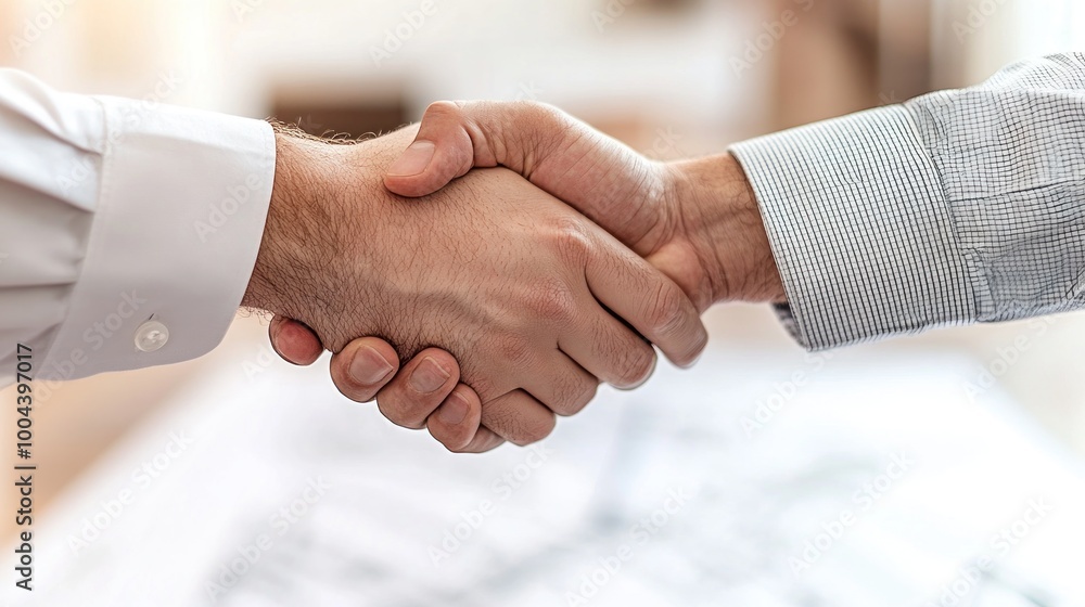 Two hands shaking in a business setting, symbolizing agreement or partnership. Two hands shaking in a business setting, symbolizing agreement or partnership.